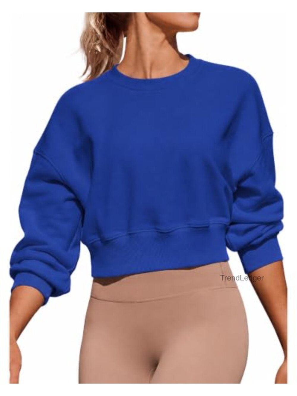 Fleece Cropped Sweatshirt Drop Shoulder Loose Fit Crewneck Pullover
